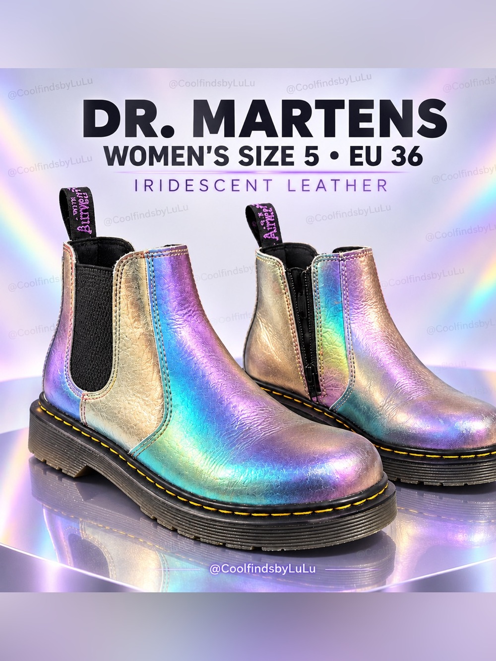 Dr. Martens 2976 Iridescent Leather Chelsea Boots Womenโs Size 5